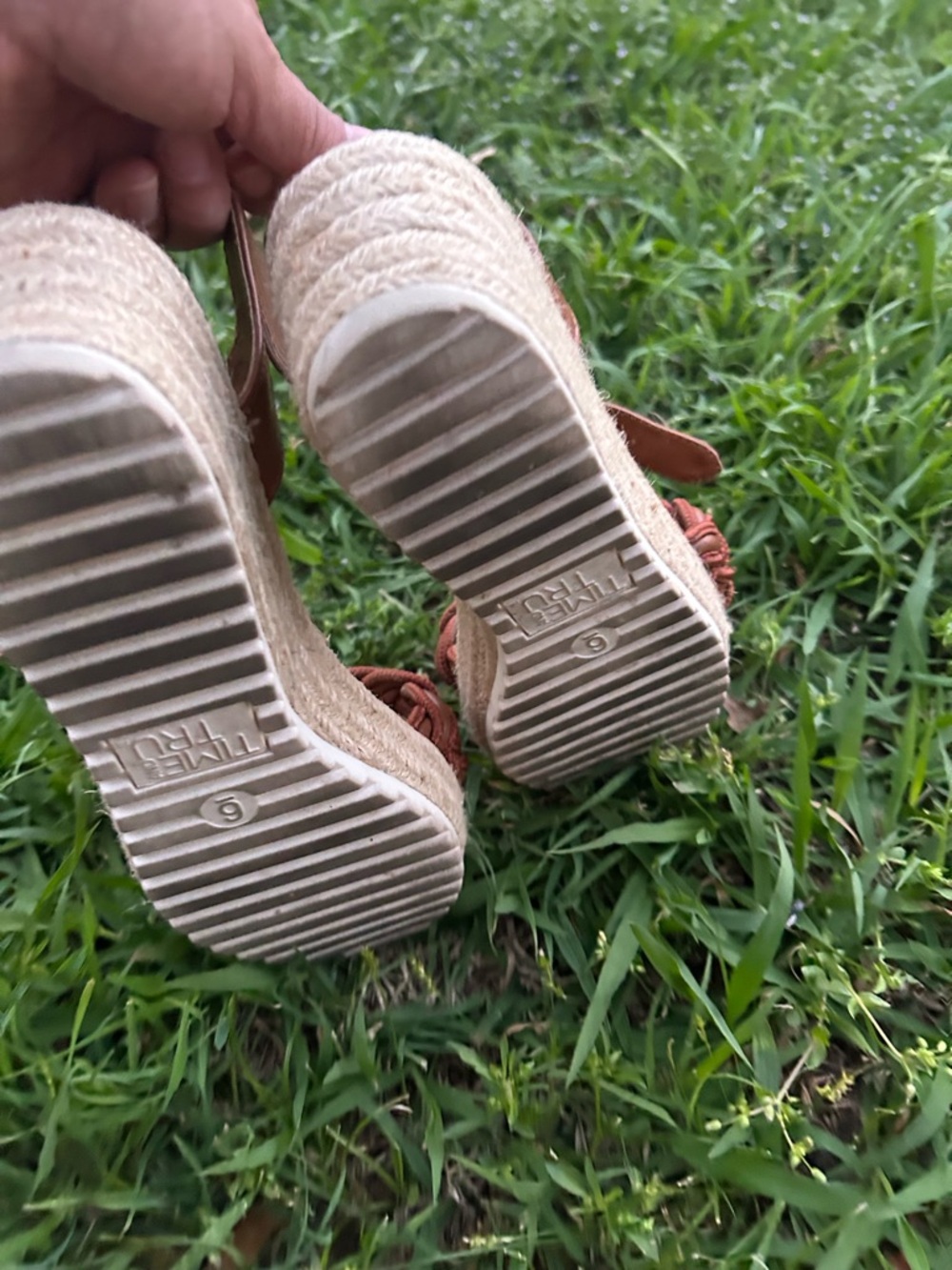 Time and Tru Braided Cognac Wedge Sandals with Ankle Strap Size 6 - Picture 6 of 6